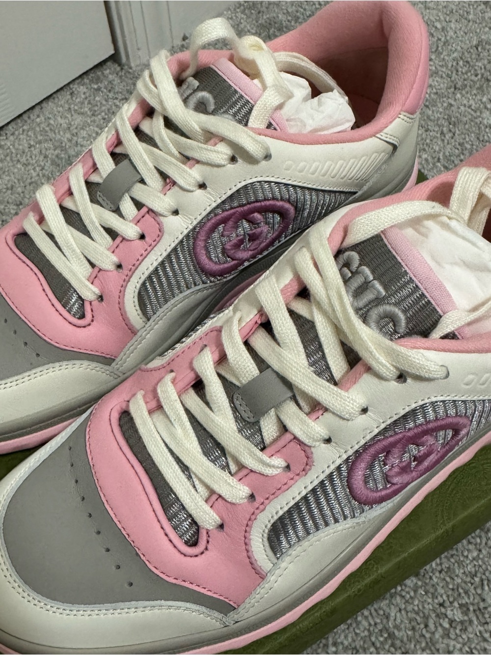 Gucci Pink, Gray & Cream Low-Top Lace-Up Sneakers